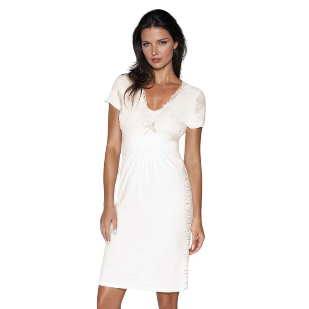 Irall Lace Trim Short Sleeve Nightgown Women Cream Nightwear